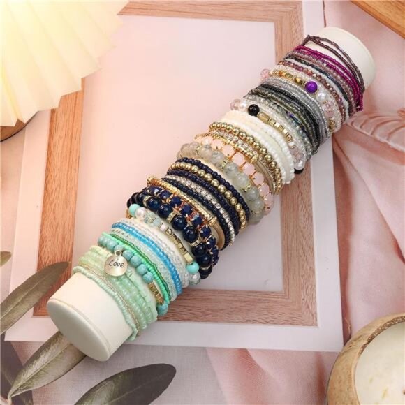 6 Sets Bohemian Stackable Bead Bracelets for Women - Stretch Multilayered Boho - Picture 6 of 7